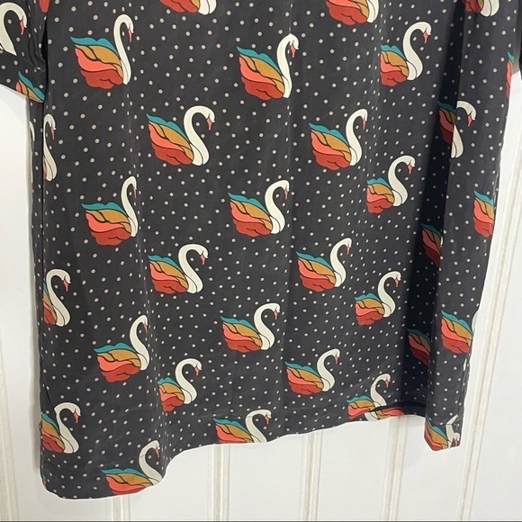 Fossil Swan Print Silk Shift Dress Black XS -186 - Picture 3 of 12